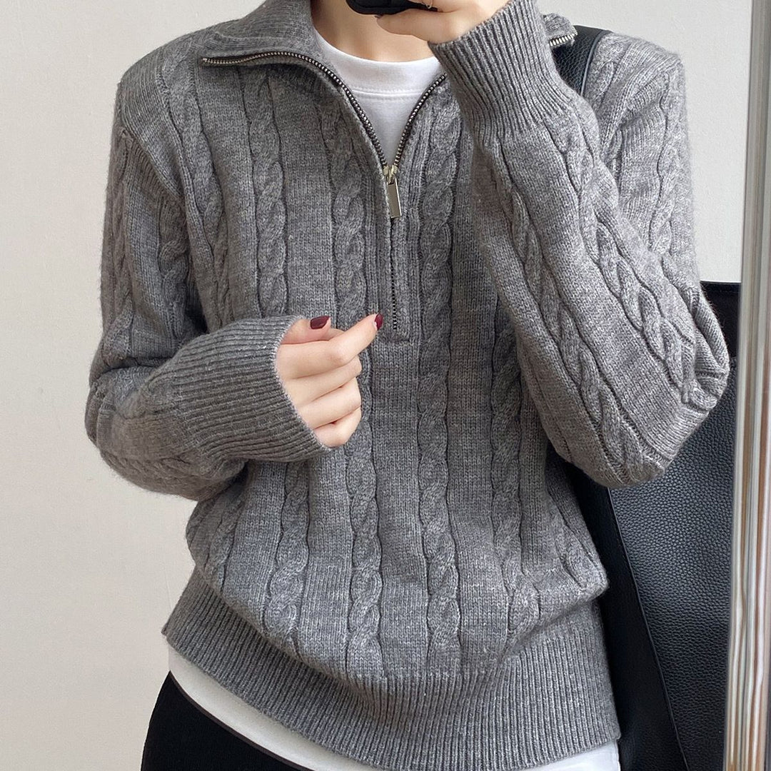 Damen Grobstrickpullover mit hochabschließendem Kragen und Zopfmuster Drune