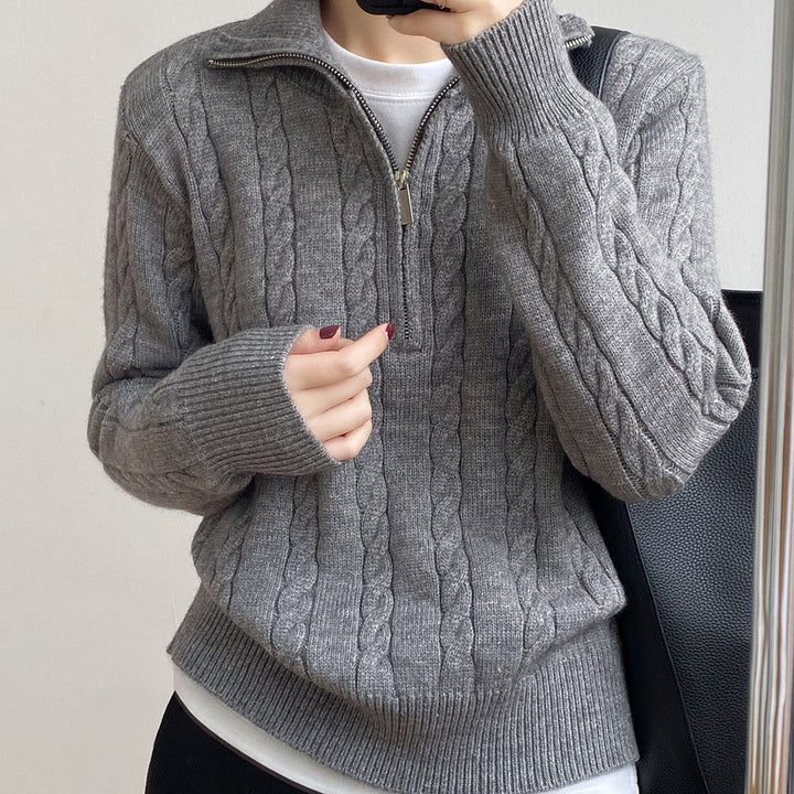 Damen Grobstrickpullover mit hochabschließendem Kragen und Zopfmuster Drune