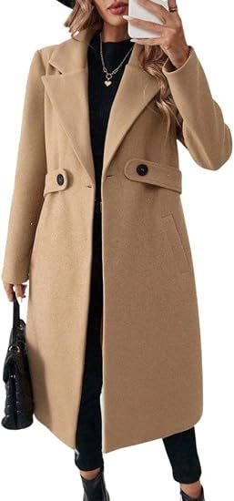 Damen Midilanger Wollmix-Mantel mit Taillenpatte und klassischem Revers Drune
