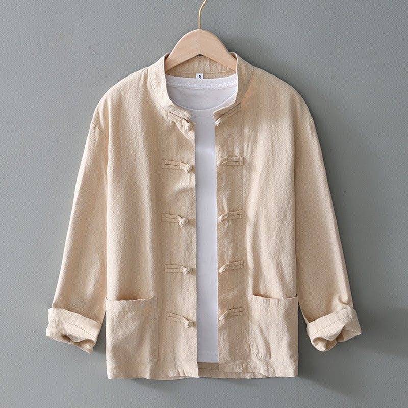 Herren nan leichte Leinenjacke im traditionellen chinesischen Stil mit Stehkragen und Knotenverschlüssen Drune