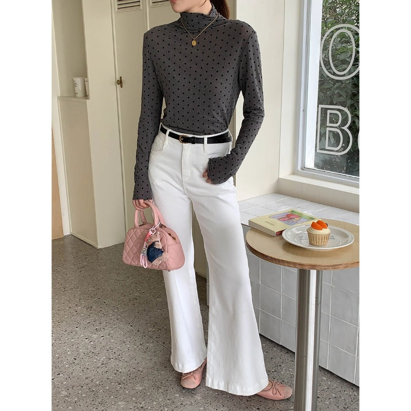 Damen Langarm-Polkadots-Turtleneck Drune