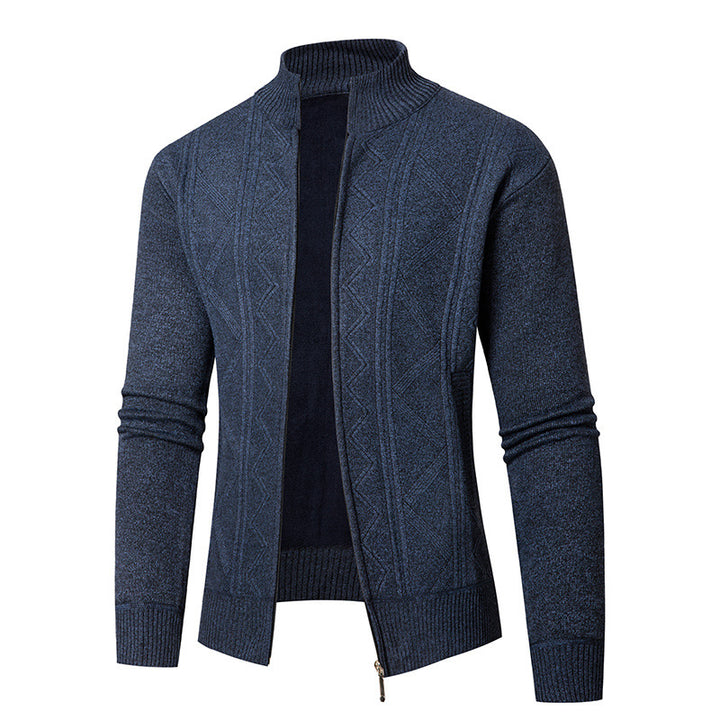 Herren Strickjacke mit strukturiertem Zopfdesign und hohem Kragen Drune