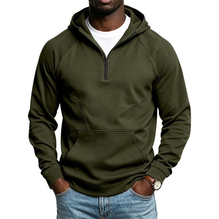 Herren Kapuzenpullover mit Kurzreißverschluss, Kängurutasche und Raglanärmeln Drune