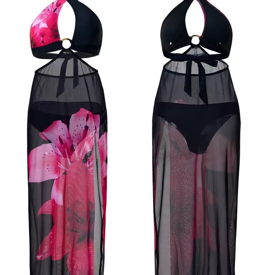 Damen Bikini-Set mit floralem Überwurf Drune