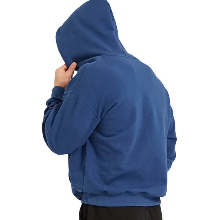 Herren nan schwerer Kapuzenpullover im Boxy-Cut mit Kängurutasche, geripptem Saum und angerauter Innenseite Drune