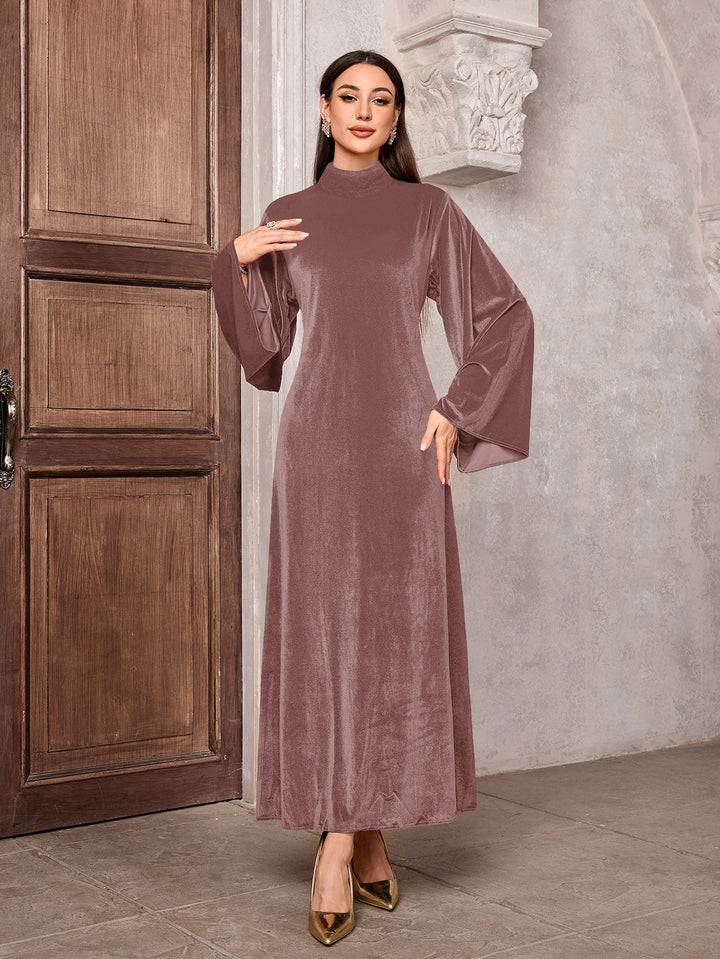 Damen Maxikleid aus Samt mit Stehkragen und Glockenärmeln Drune