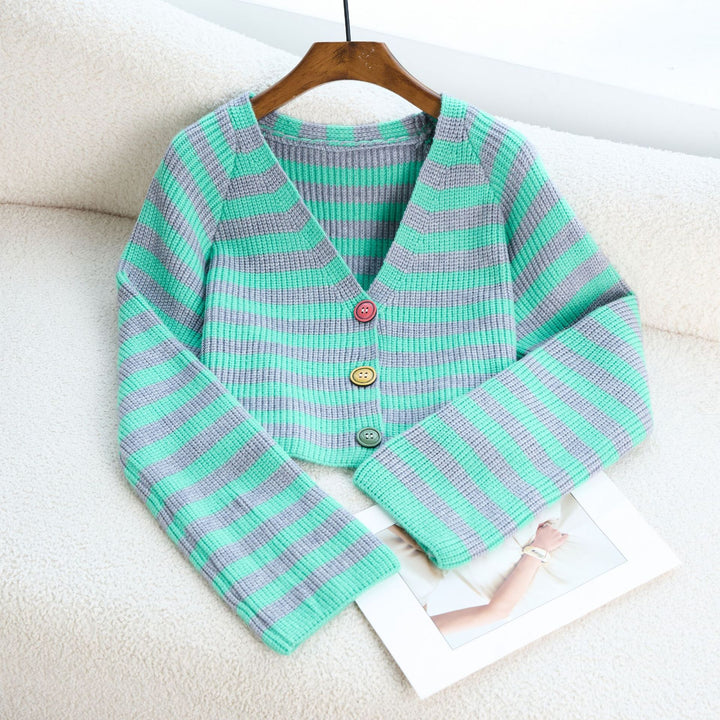 Damen modischer Strickcardigan mit bunten Knöpfen und lässigem Schnitt Drune