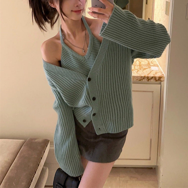 Damen Grobstrickjacke mit lässigem Schnitt und tiefem V-Ausschnitt Drune