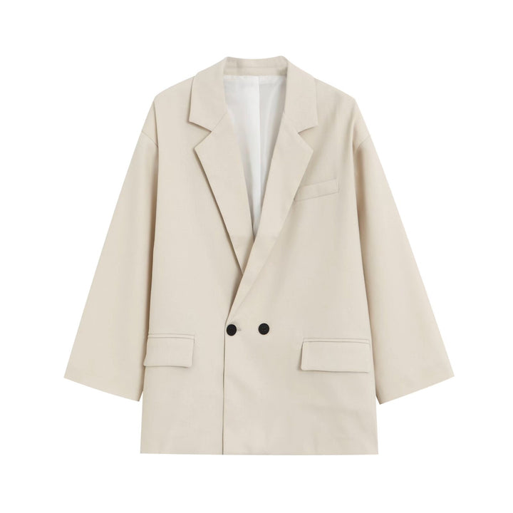 Damen Oversize Doppelreihiger Blazer mit tiefem Revers und Paspeltaschen Drune