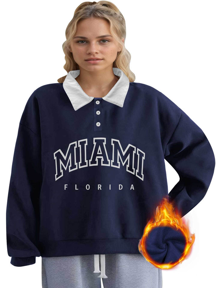 Damen Oversized College-Sweatshirt mit Polokragen und wärmender Fleece-Innenseite Drune