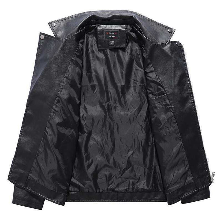 Herren Slim‑Fit Kunstleder‑Motorradblouson mit asymmetrischer Reißverschluss‑Front Drune