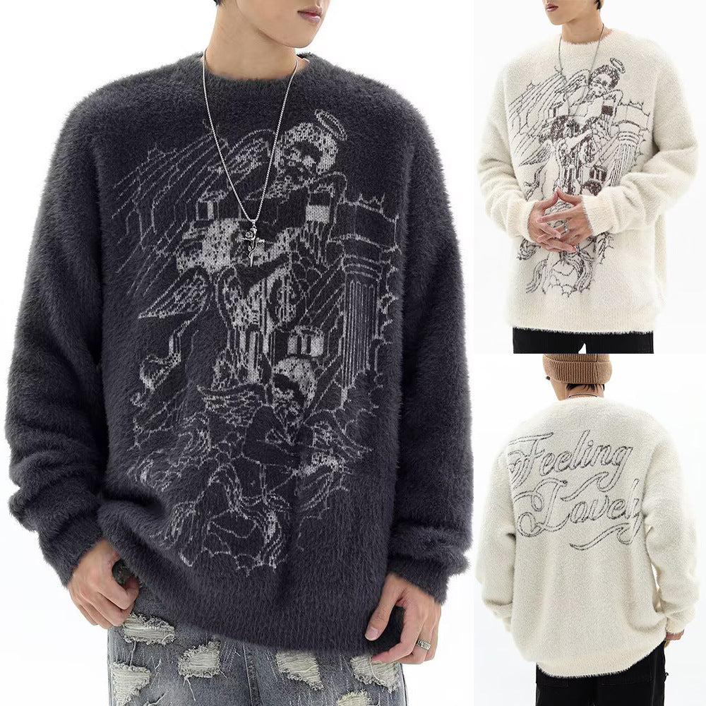 Herren Grobstrickpullover mit kreativem Motiv Drune
