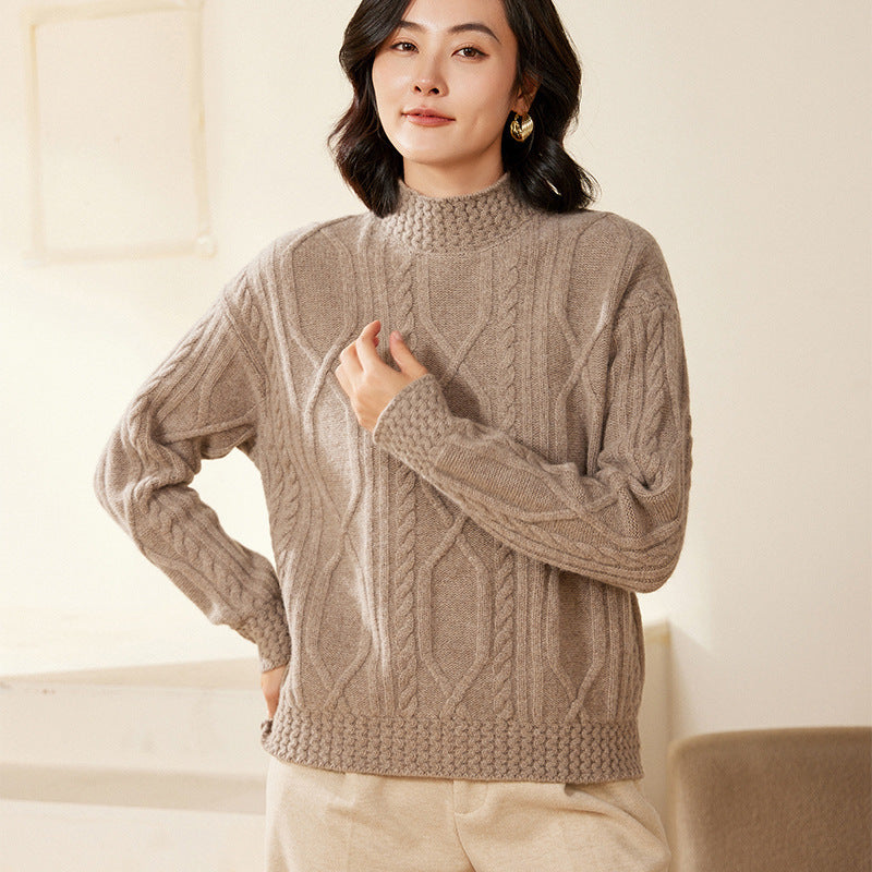 Damen Zopfstrick-Mockneckpullover mit kurzer Boxy-Silhouette Drune