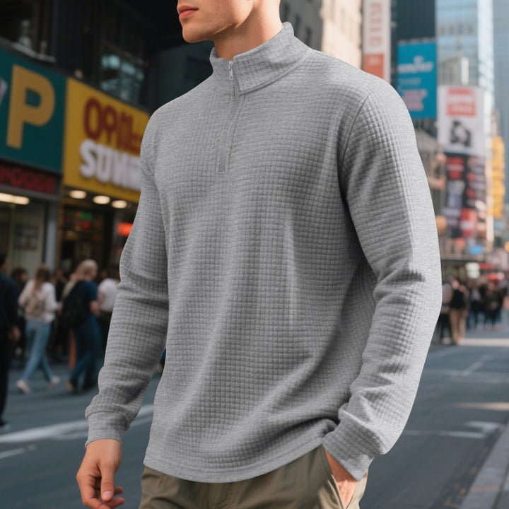 Herren nan City-Thermo-Pullover mit kurzem Reißverschluss Stehkragen und feiner Quadratstruktur Drune