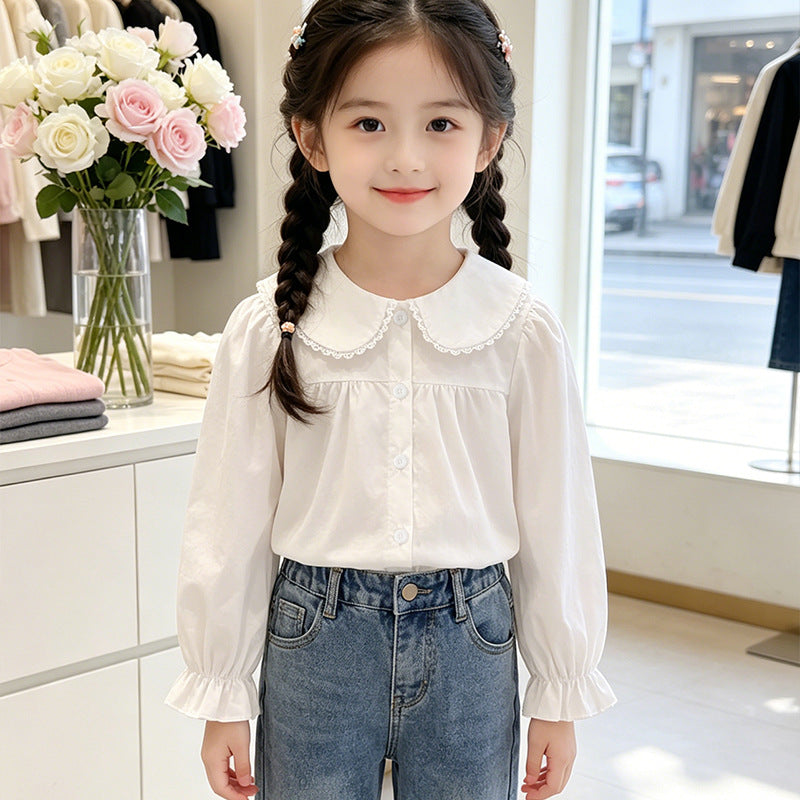 Mädchen elegante Bluse mit rüschenbesetztem Kragen Drune