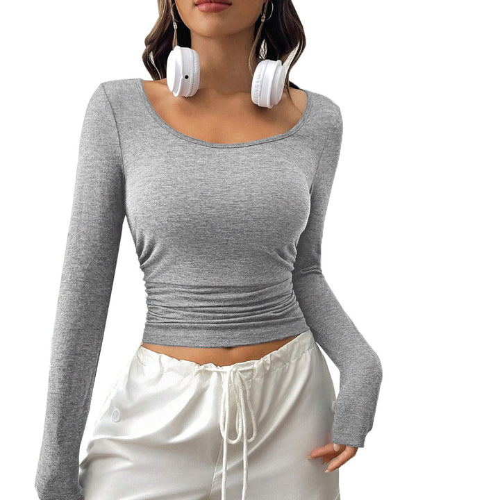 Damen cropped Langarmshirt mit figurbetonter Silhouette und modischen Raffungselementen Drune
