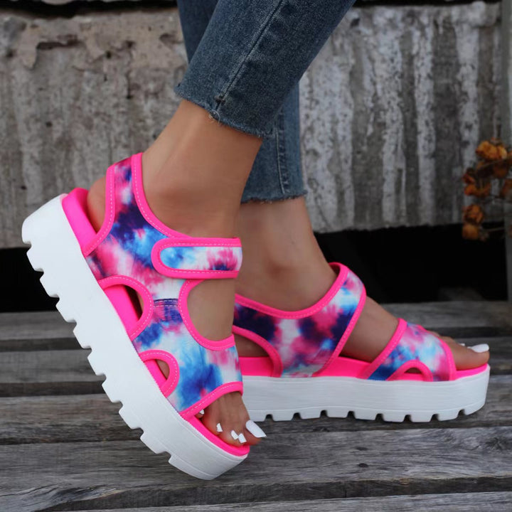 Damen Plattform-Sandalen mit verstellbarem Klettverschluss und atmungsaktiver Obermaterialstruktur Drune