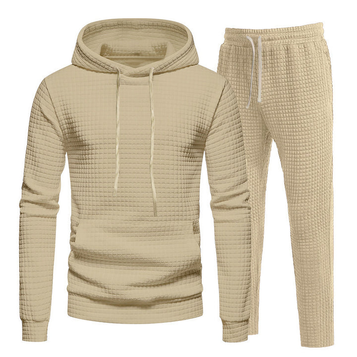 Herren Waffelstruktur-Freizeitset mit Kapuzenpullover und Tunnelzug-Jogginghose Drune