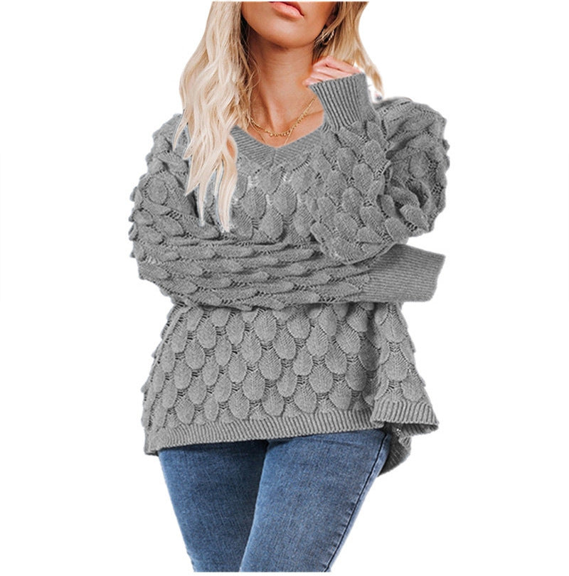 Damen Grobstrickpullover mit strukturiertem Wellenmuster und lässigem Schnitt Drune