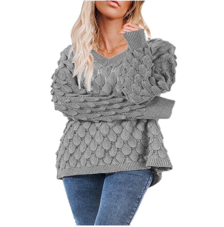 Damen Grobstrickpullover mit strukturiertem Wellenmuster und lässigem Schnitt Drune