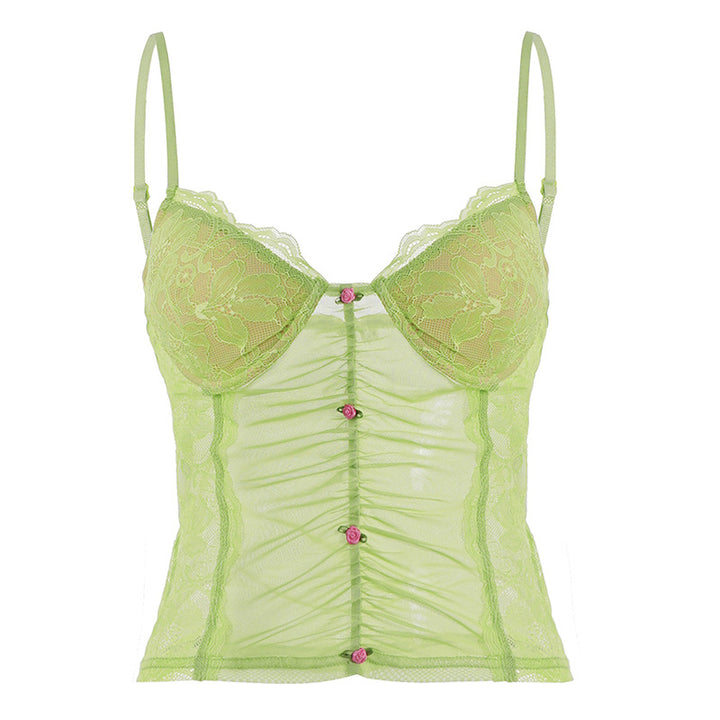 Damen Spitzentop mit raffinierten Knopfdetails Drune