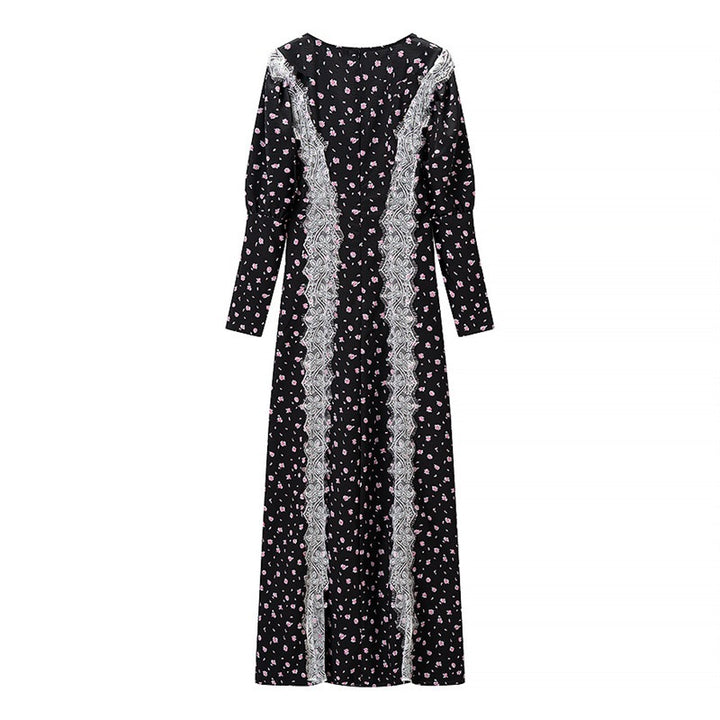 Damen Langärmeliges Maxikleid mit Spitzenborten, tiefem V‑Ausschnitt und floralem Alloverprint Drune