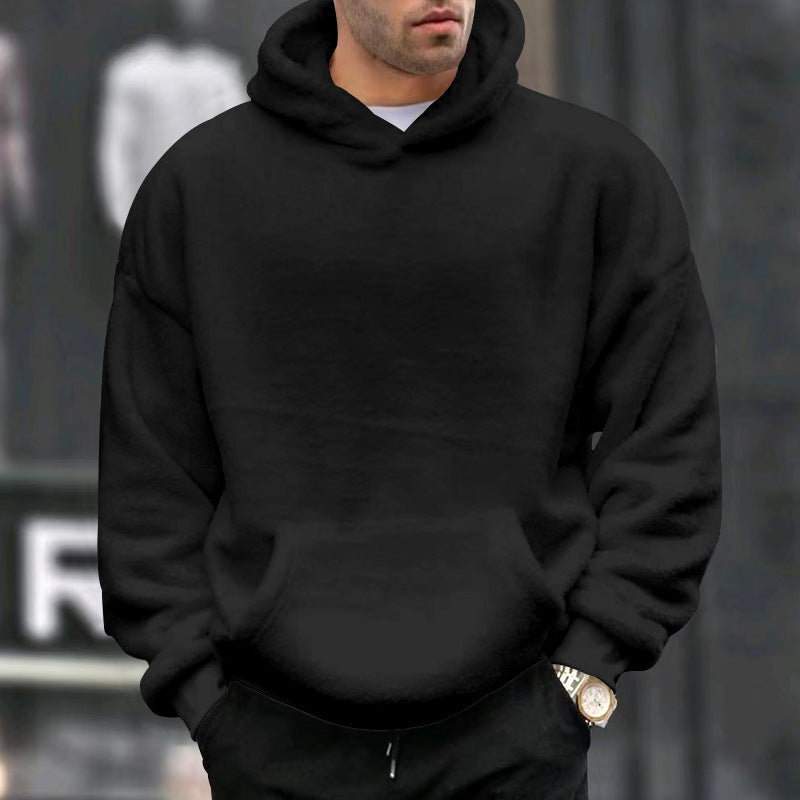Herren Kuscheliger Oversize Kapuzenpullover aus Teddy-Fleece mit Kängurutasche Drune