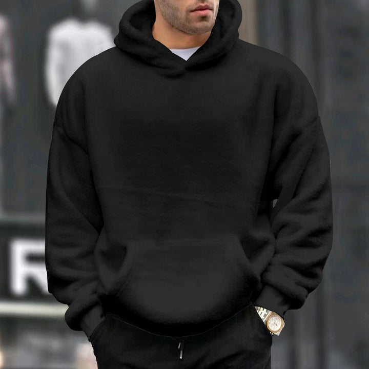 Herren Kuscheliger Oversize Kapuzenpullover aus Teddy-Fleece mit Kängurutasche Drune
