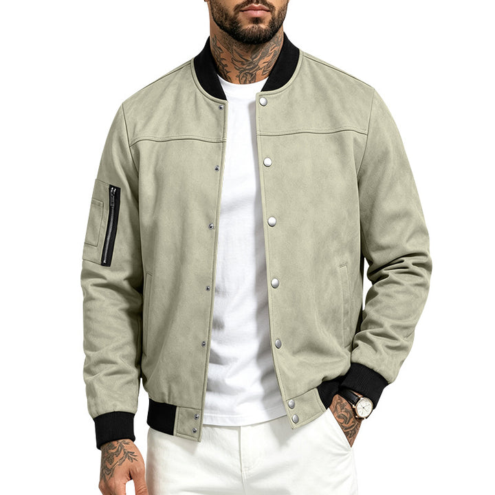 Herren Veloursleder‑Optik Bomberjacke mit Druckknopfleiste, Ärmeltasche und Rippbündchen Drune