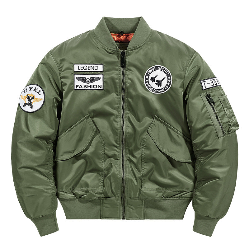 Herren -isolierte Pilot-Aviator-Bomberjacke mit Kunstschaffellkragen, Patches, Applikationen und einer Utility-Tasche am Ärmel Drune