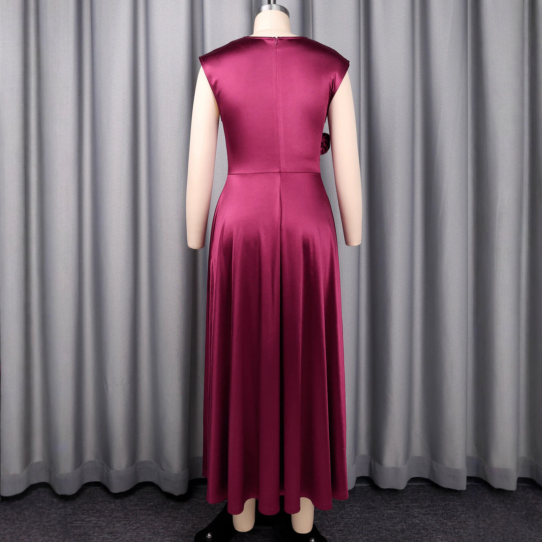 Damen elegantes Maxikleid mit asymmetrischem Schlitz und floralem Akzent Drune