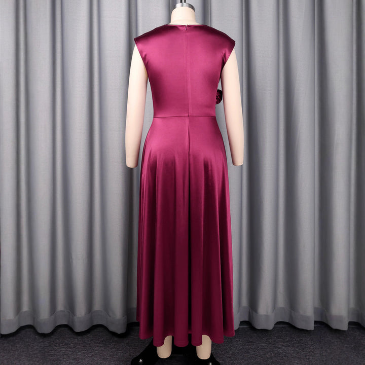 Damen elegantes Maxikleid mit asymmetrischem Schlitz und floralem Akzent Drune