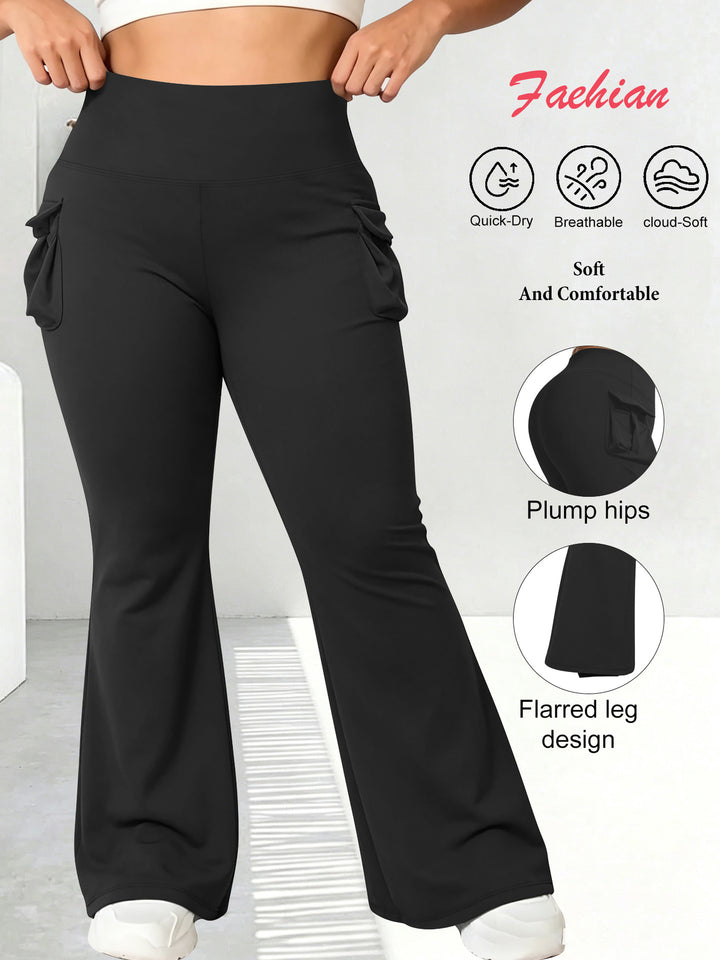 Damen High-Waist Flared-Leggings mit seitlichen Rüschen- und Handytaschen Drune