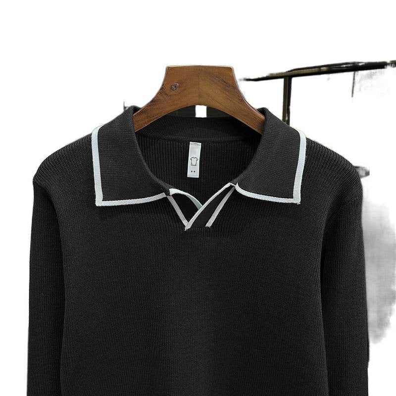 Herren Feinstrick-Polo-Pullover mit Kontrastpaspel und Hemdkragen Drune