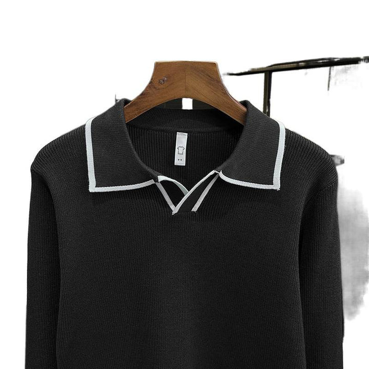 Herren Feinstrick-Polo-Pullover mit Kontrastpaspel und Hemdkragen Drune