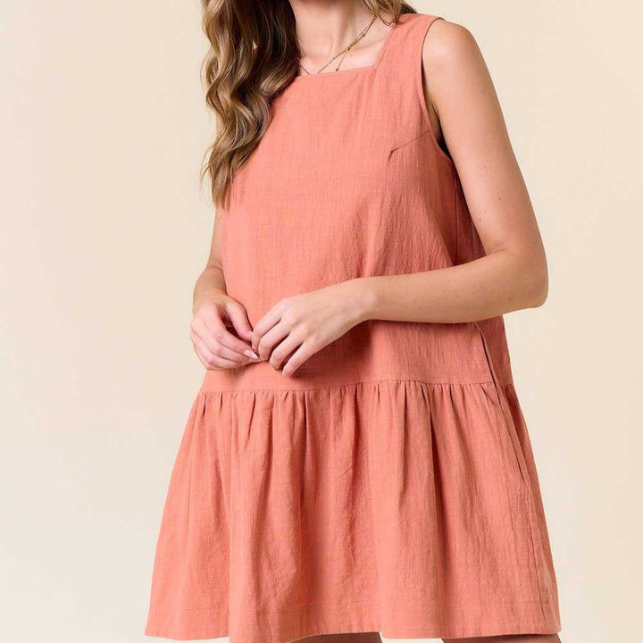 Damen luftiges Baumwollkleid mit runder Halslinie und voluminösem Rock Drune