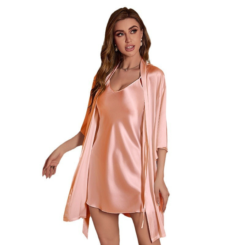Damen Satin Kimono-Robe mit fließendem Schnitt und eleganten Ärmeln Drune