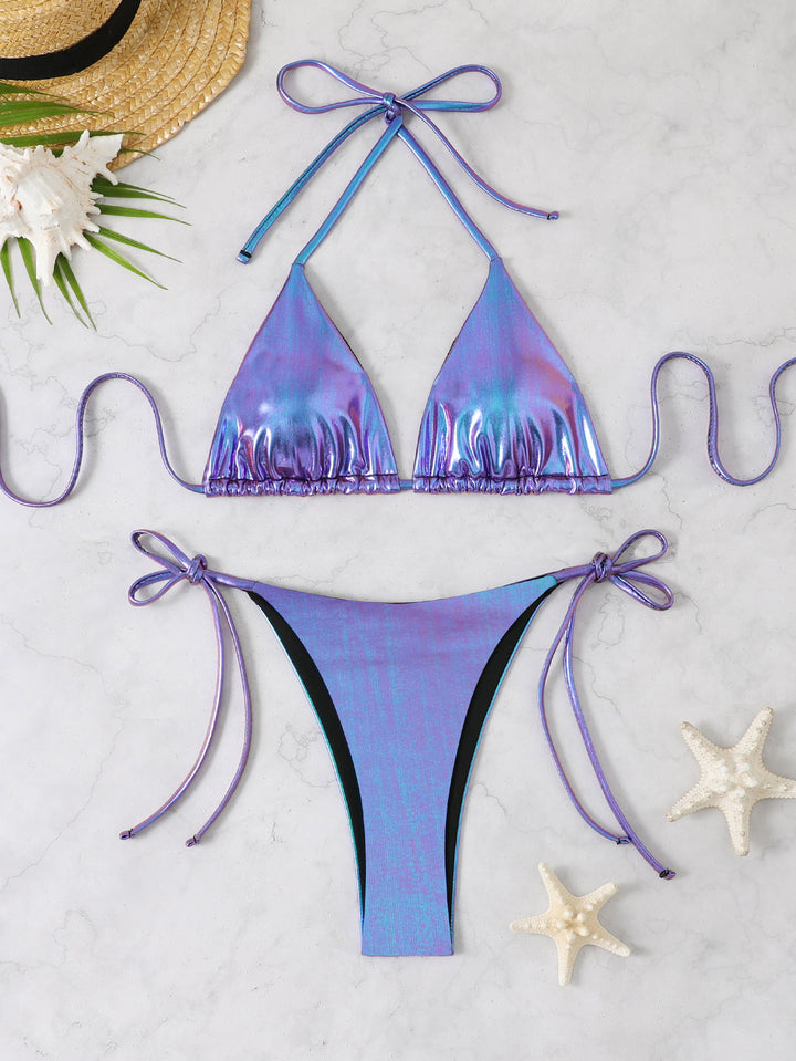Damen Triangel-Bikini mit glänzendem Finish und verstellbaren Trägern Drune