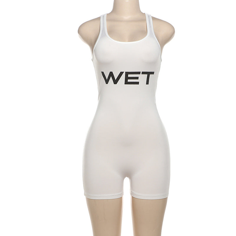 Damen Sportlicher Einteiler mit Racerback und auffälligem Logo Drune