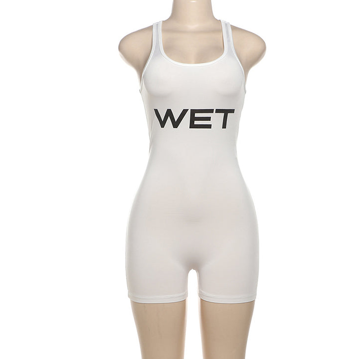 Damen Sportlicher Einteiler mit Racerback und auffälligem Logo Drune