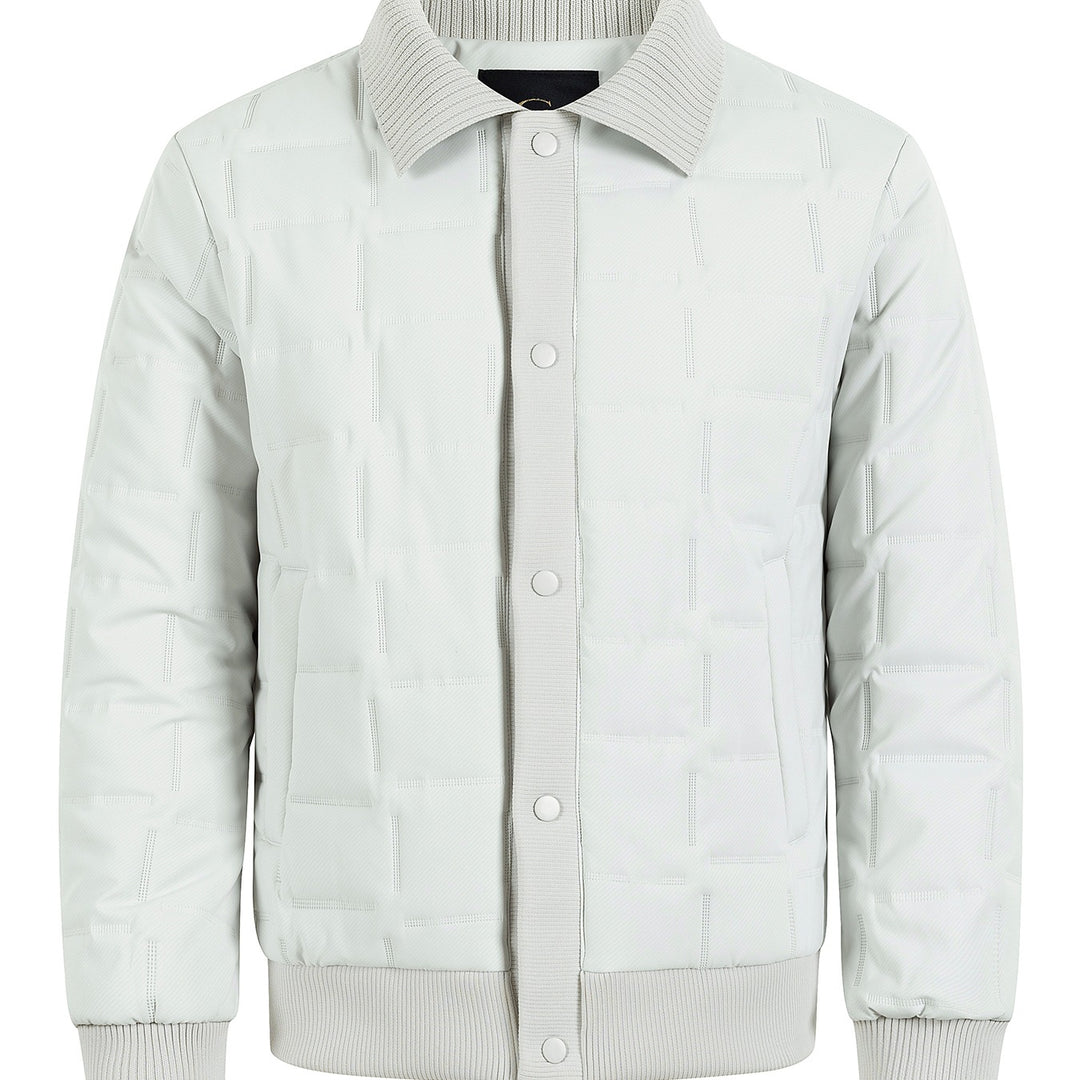Herren Kurz geschnittene gesteppte Bomberjacke mit Rippenkragen, Druckknopfleiste und geometrischem Quilt Drune