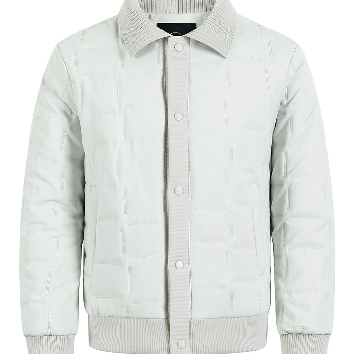 Herren Kurz geschnittene gesteppte Bomberjacke mit Rippenkragen, Druckknopfleiste und geometrischem Quilt Drune
