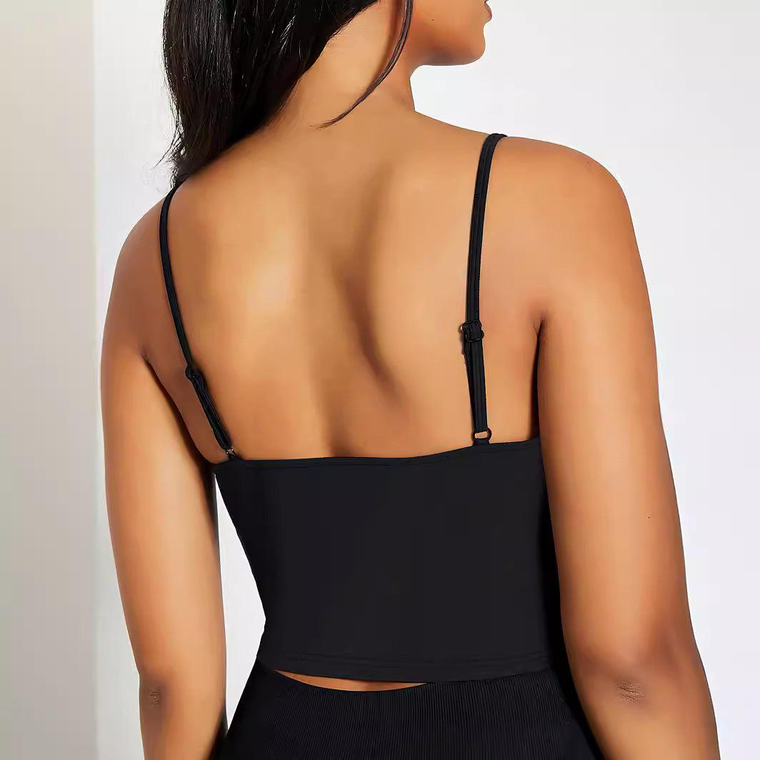 Damen Crop-Top mit kreativem Schriftzug und feinen Trägern Drune