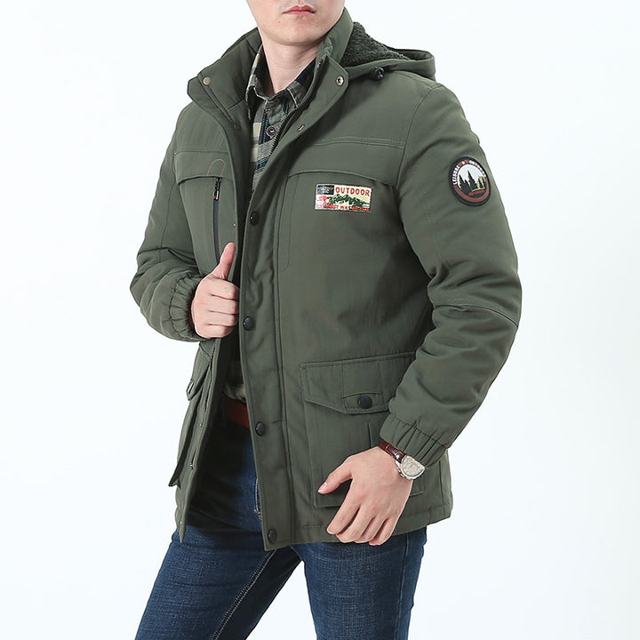 Herren Winddichter Kapuzenparka mit Teddyfutter, Mehrfach-Taschen und Patch-Details Drune