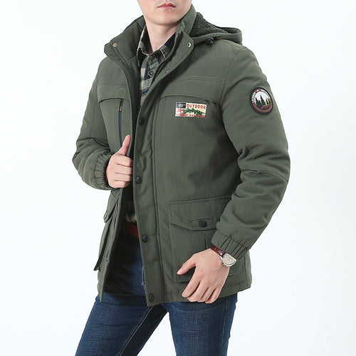 Herren Winddichter Kapuzenparka mit Teddyfutter, Mehrfach-Taschen und Patch-Details Drune