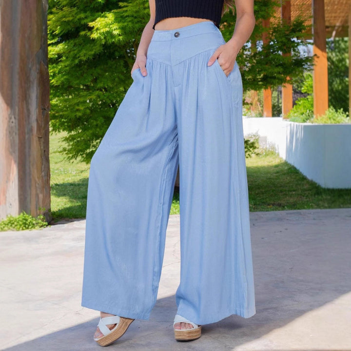 Damen Weit geschnittene Leinenhose mit Hohem Bund und praktischen Taschen Drune