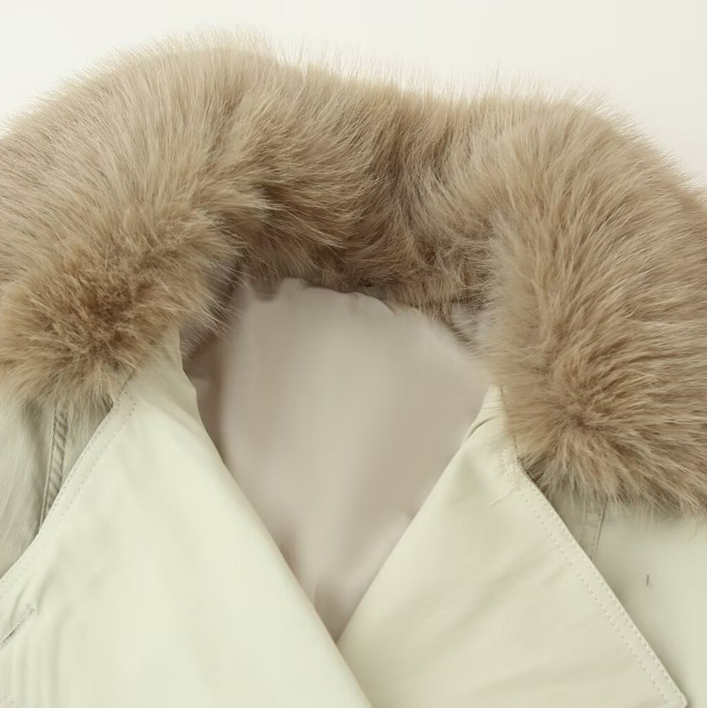 Damen modische Übergangsjacke mit elegantem Kragen und dekorativem Fellbesatz Drune