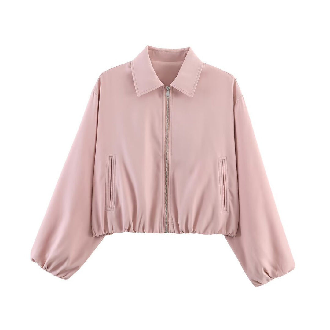Damen Kurzjacke im Harrington‑Stil mit Polka‑Dot‑Muster, Ballonärmeln und elastischem Saum Drune