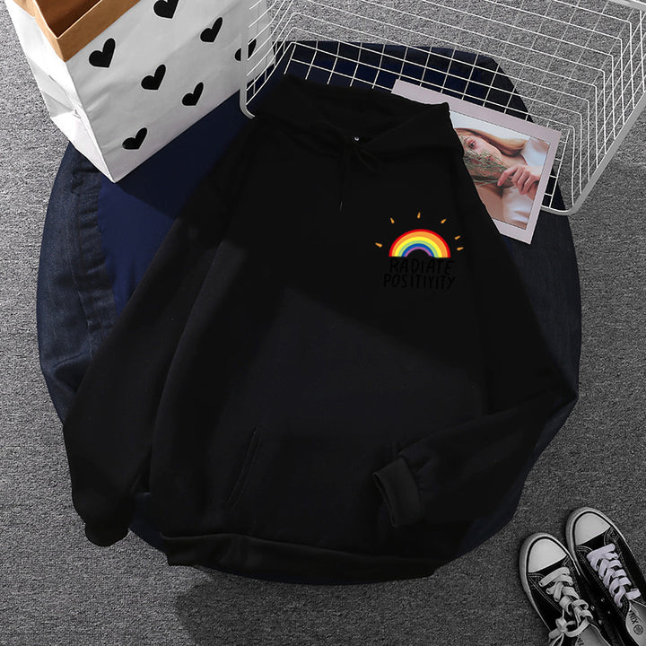 Damen nan lockerer Kapuzenpullover mit Regenbogen-Motiv, weichem Fleecefutter und Kängurutasche Drune