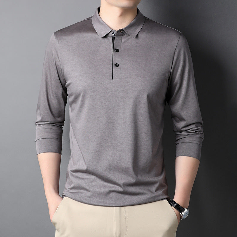 Herren Langarm-Polohemd mit modernem Kragen und feiner Textur Drune